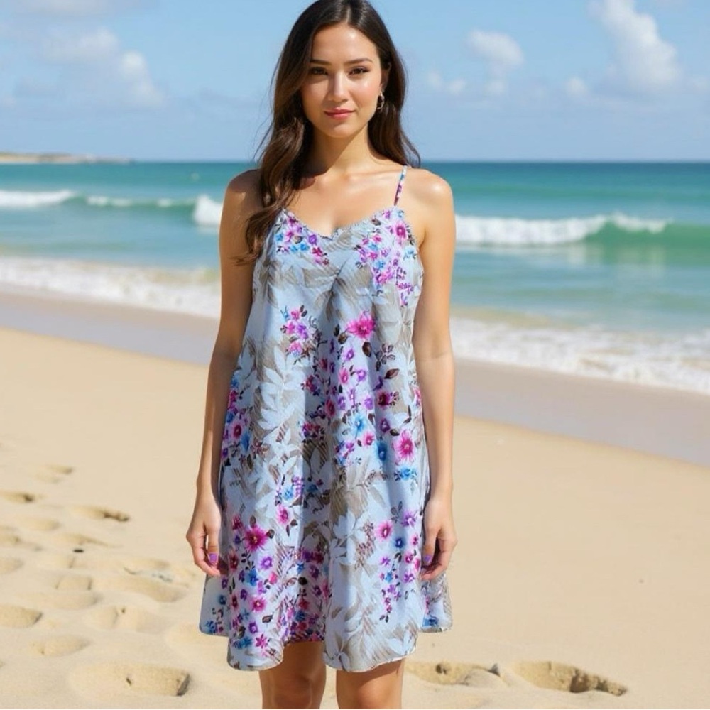 Sheer Floral & Striped Chemise Mini Slip Dress